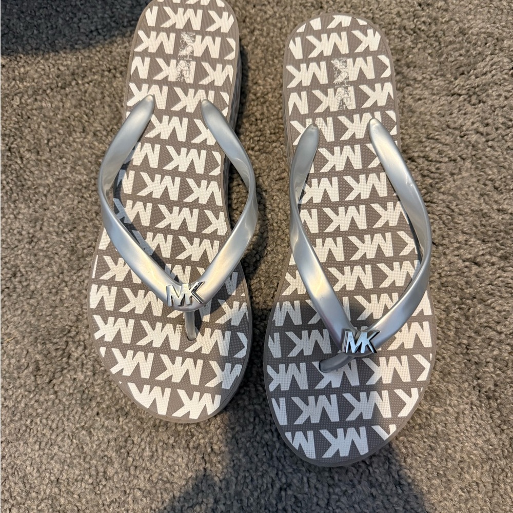 Michael Kors Metallic Silver Flip Flops